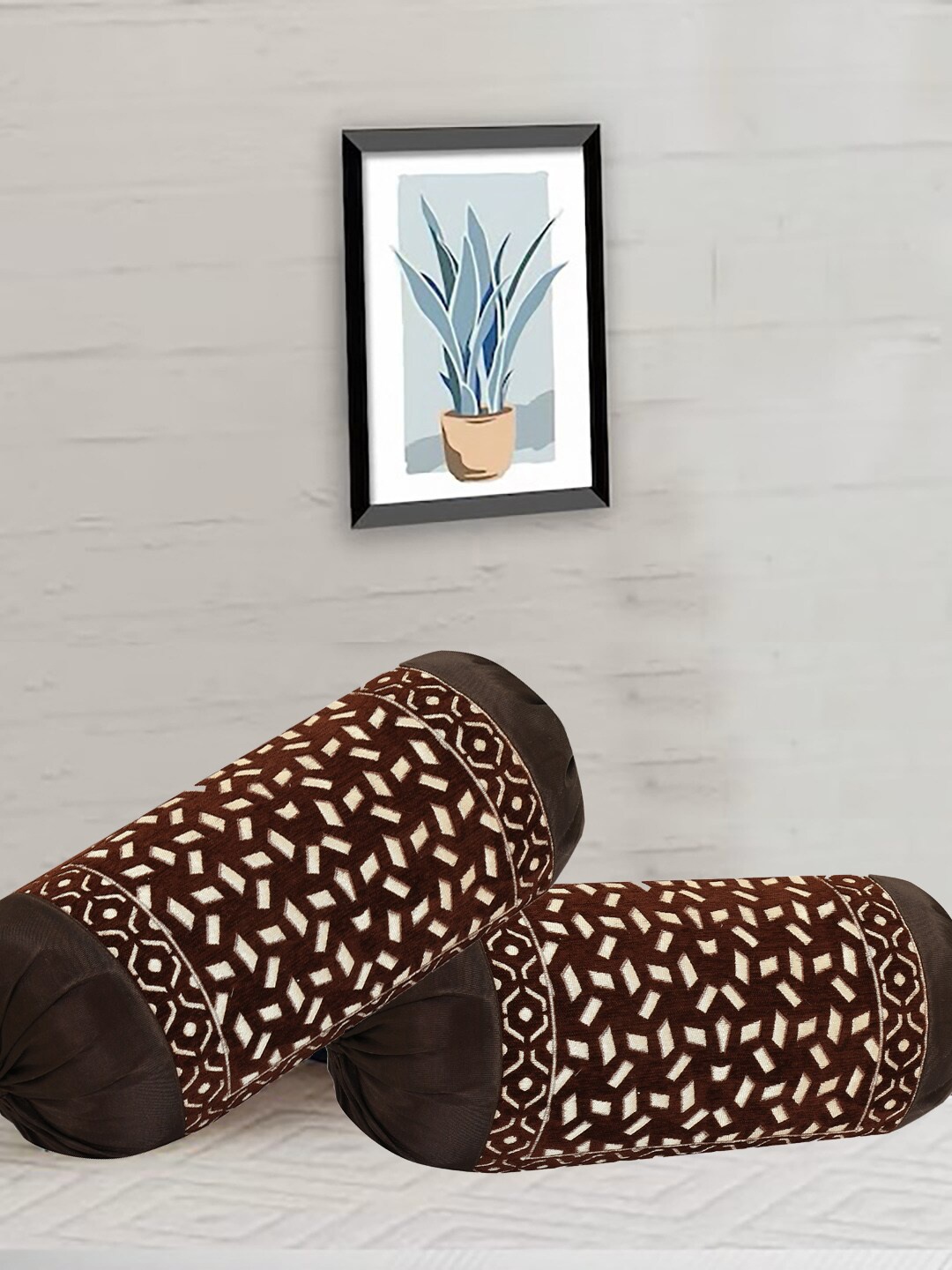 

DECOMIZER Coffee Brown 2 Pieces Embroidered Bolster Covers
