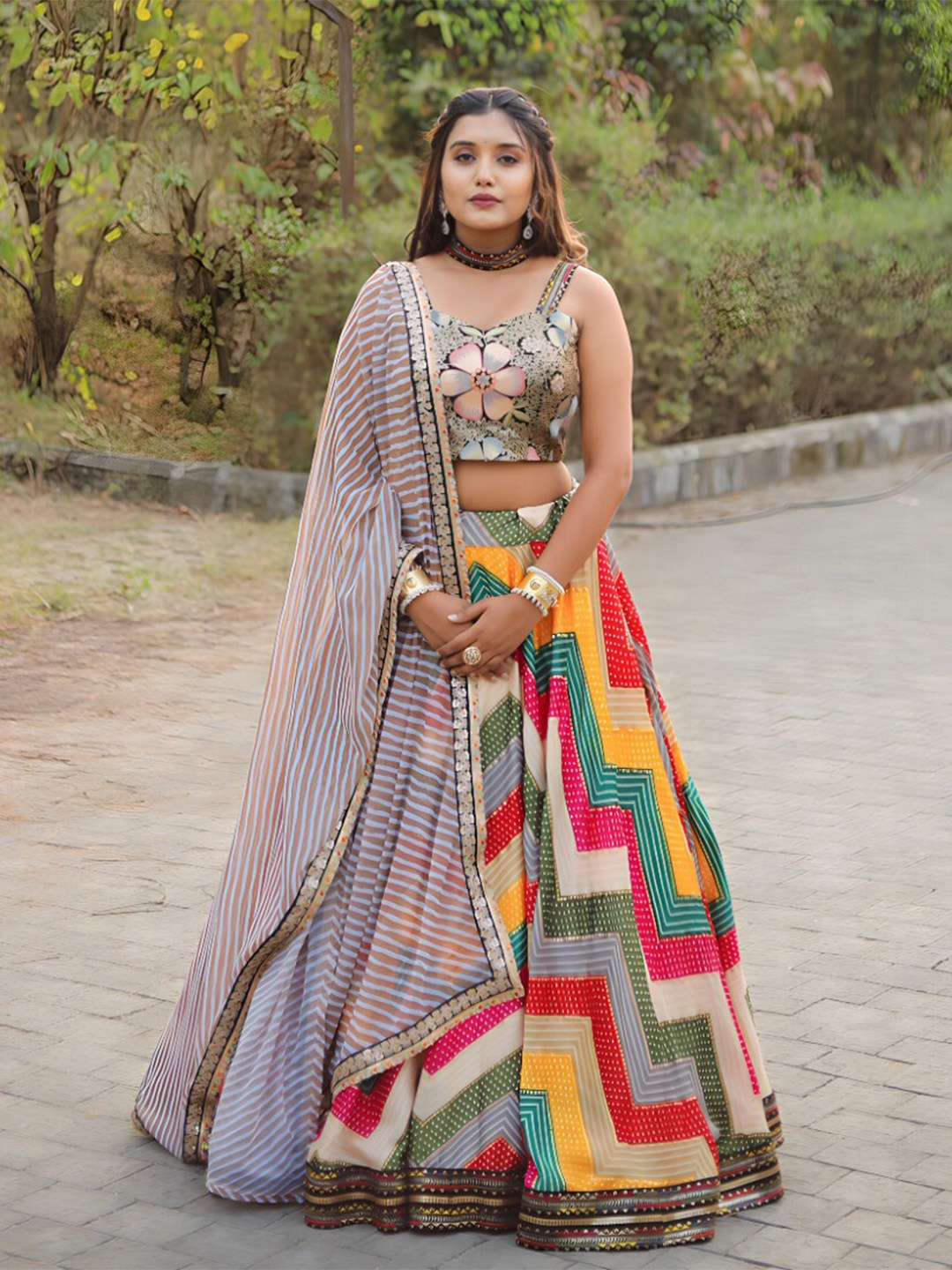 

Angroop Embroidered Sequinned Ready to Wear Lehenga & Blouse With Dupatta, Blue