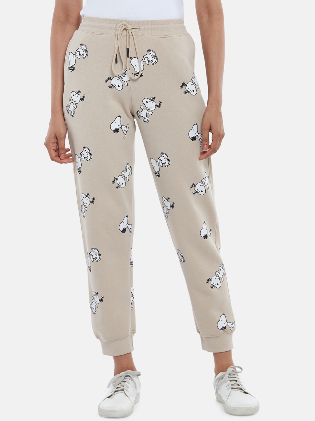 

Honey by Pantaloons Women Peanuts Printed Joggers, Beige