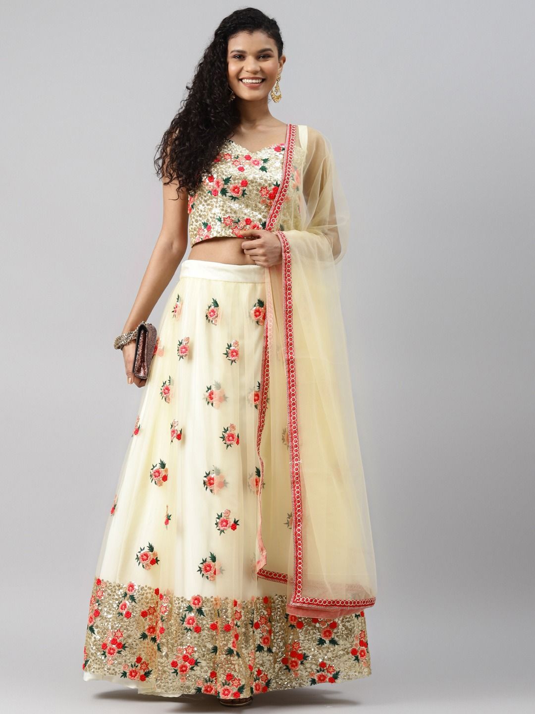 

Zeel Clothing Embroidered Sequinned Semi-Stitched Lehenga & Unstitched Blouse With Dupatta, White