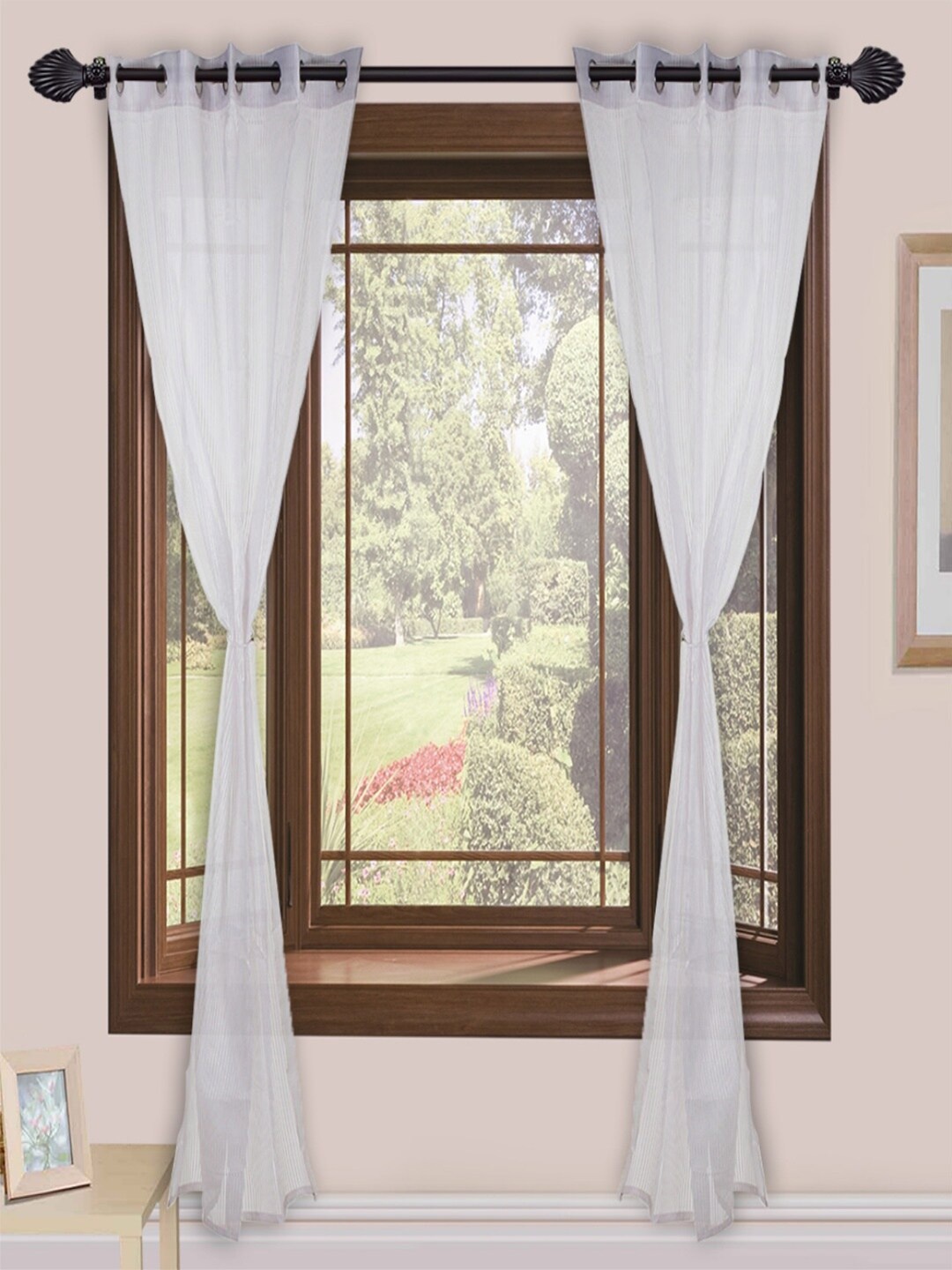 

Homefab India White 2 Pieces Striped Sheer Door Curtains