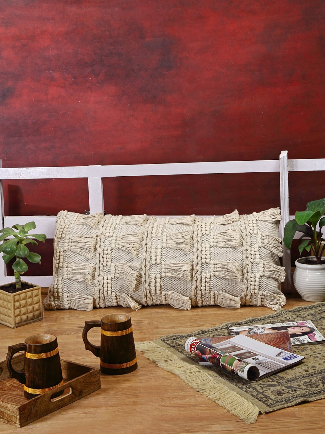 

ANWYN Beige Self Design Pure Cotton Square Cushion Cover