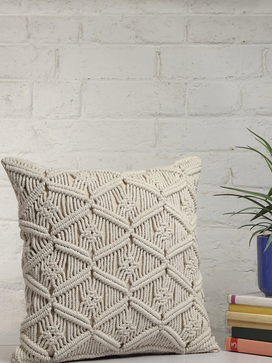 

ANWYN Beige Textured Square Pure Cotton Cushion Cover