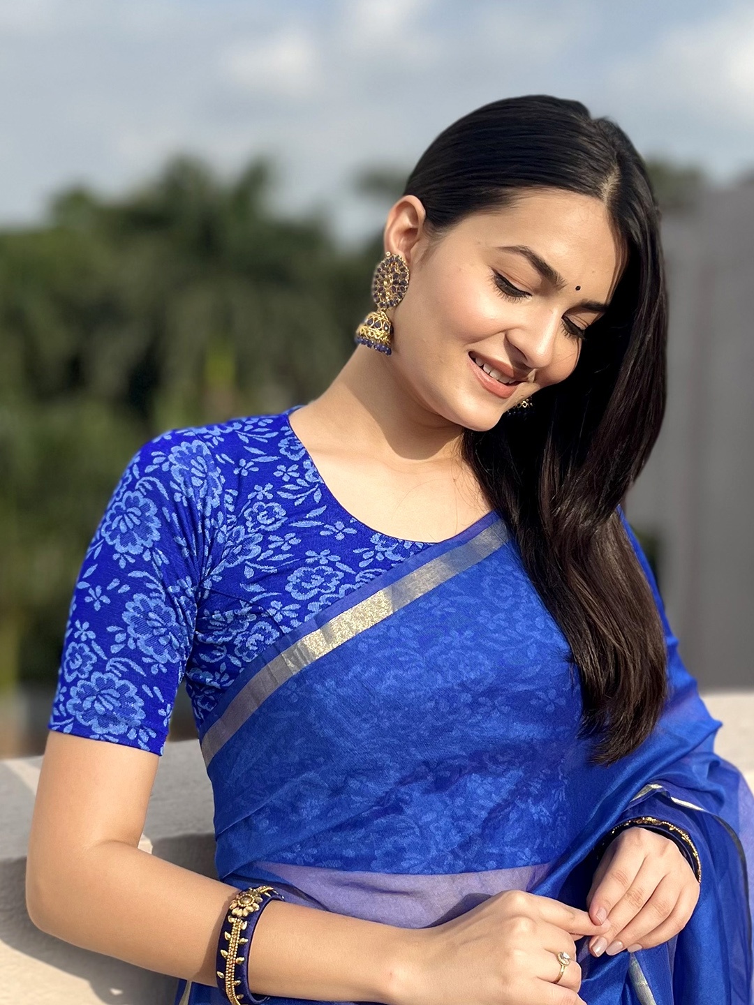 

Bindigasm's Advi Self Design Saree Blouse, Blue