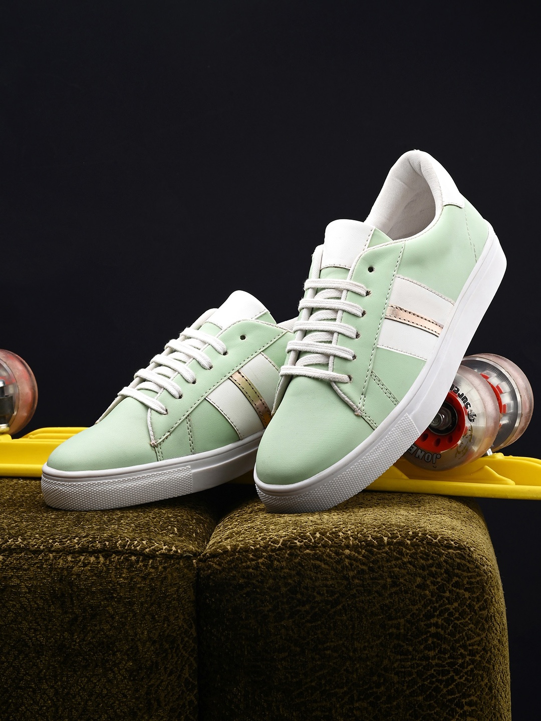 

DressBerry Women Green & White Striped Lightweight Sneakers