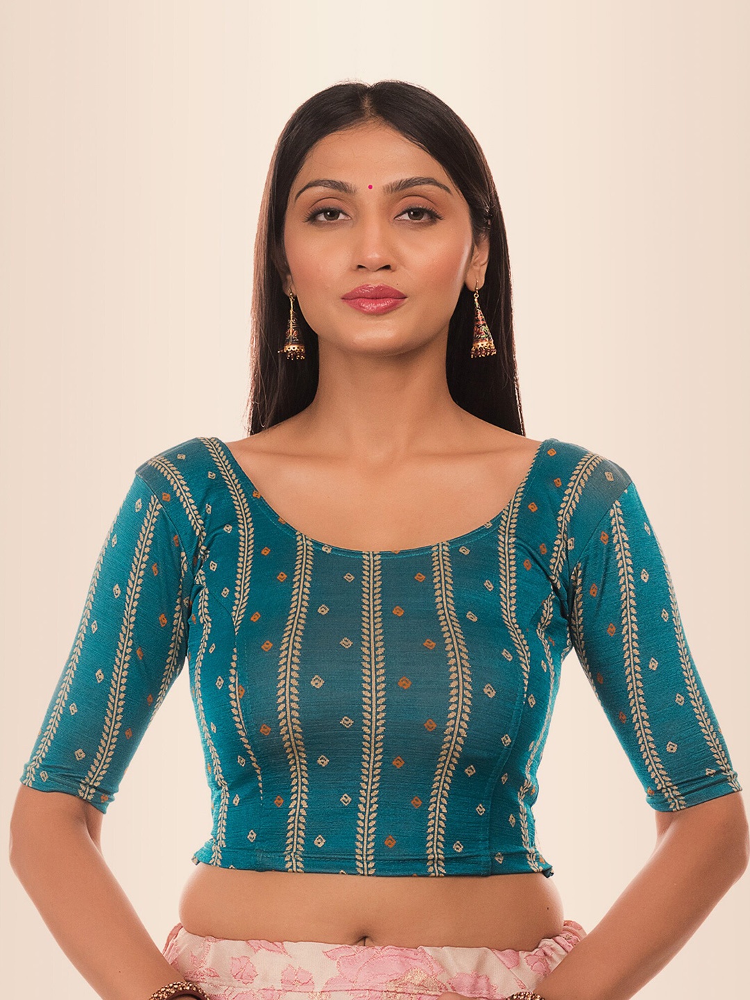 

Bindigasm's Advi Woven Design Saree Blouse, Teal