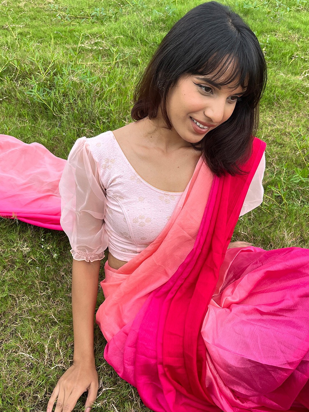 

Bindigasm's Advi Woven Design Saree Blouse, Rose