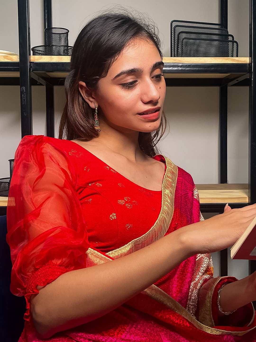 

Bindigasm's Advi Woven Design Saree Blouse, Red