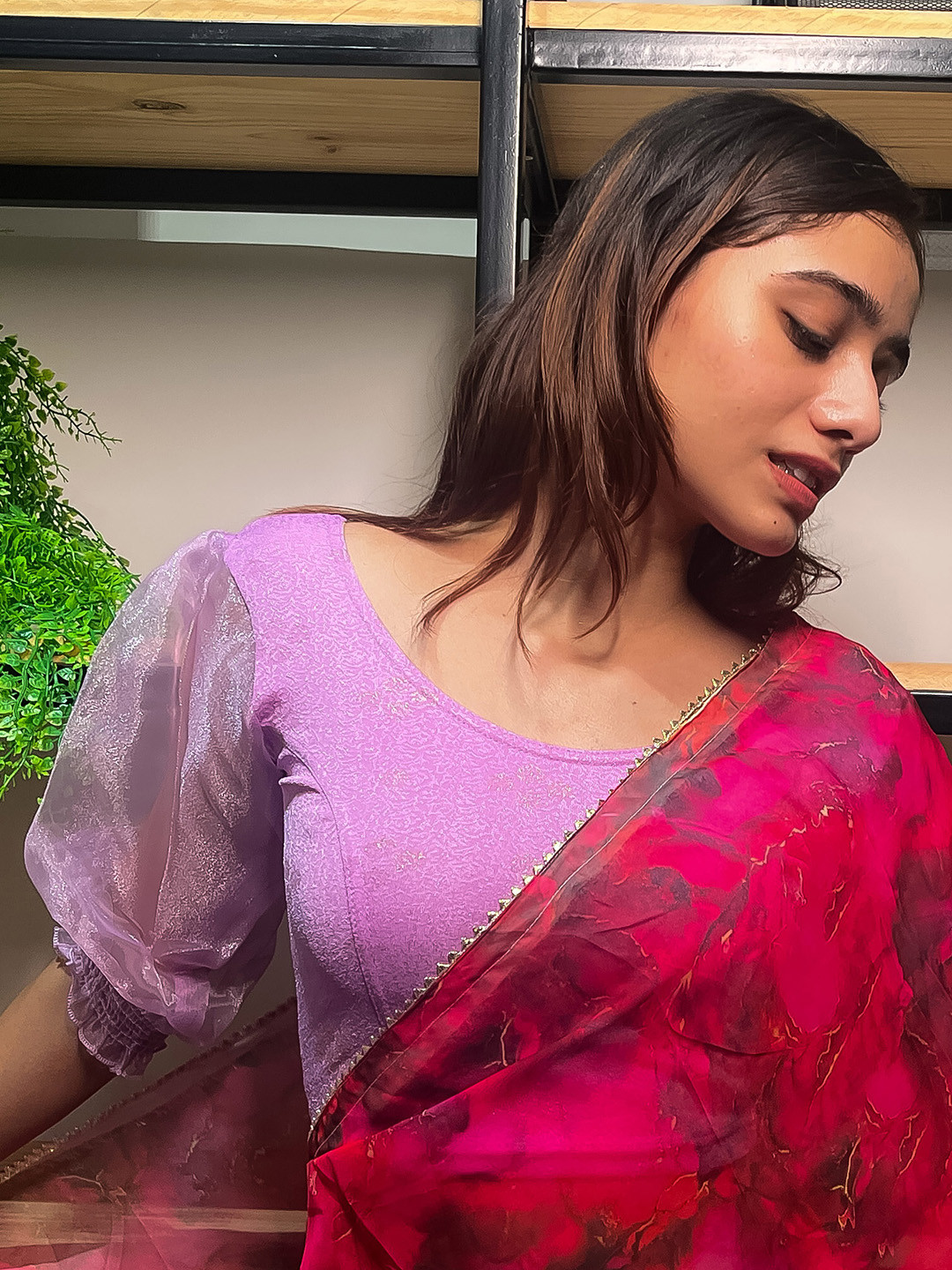 

Bindigasm's Advi Woven Design Saree Blouse, Lavender
