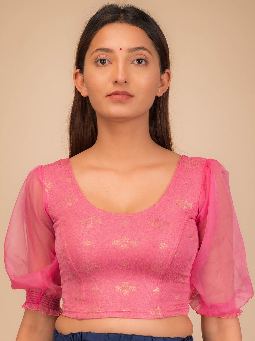 

Bindigasm's Advi Woven Design Saree Blouse, Pink