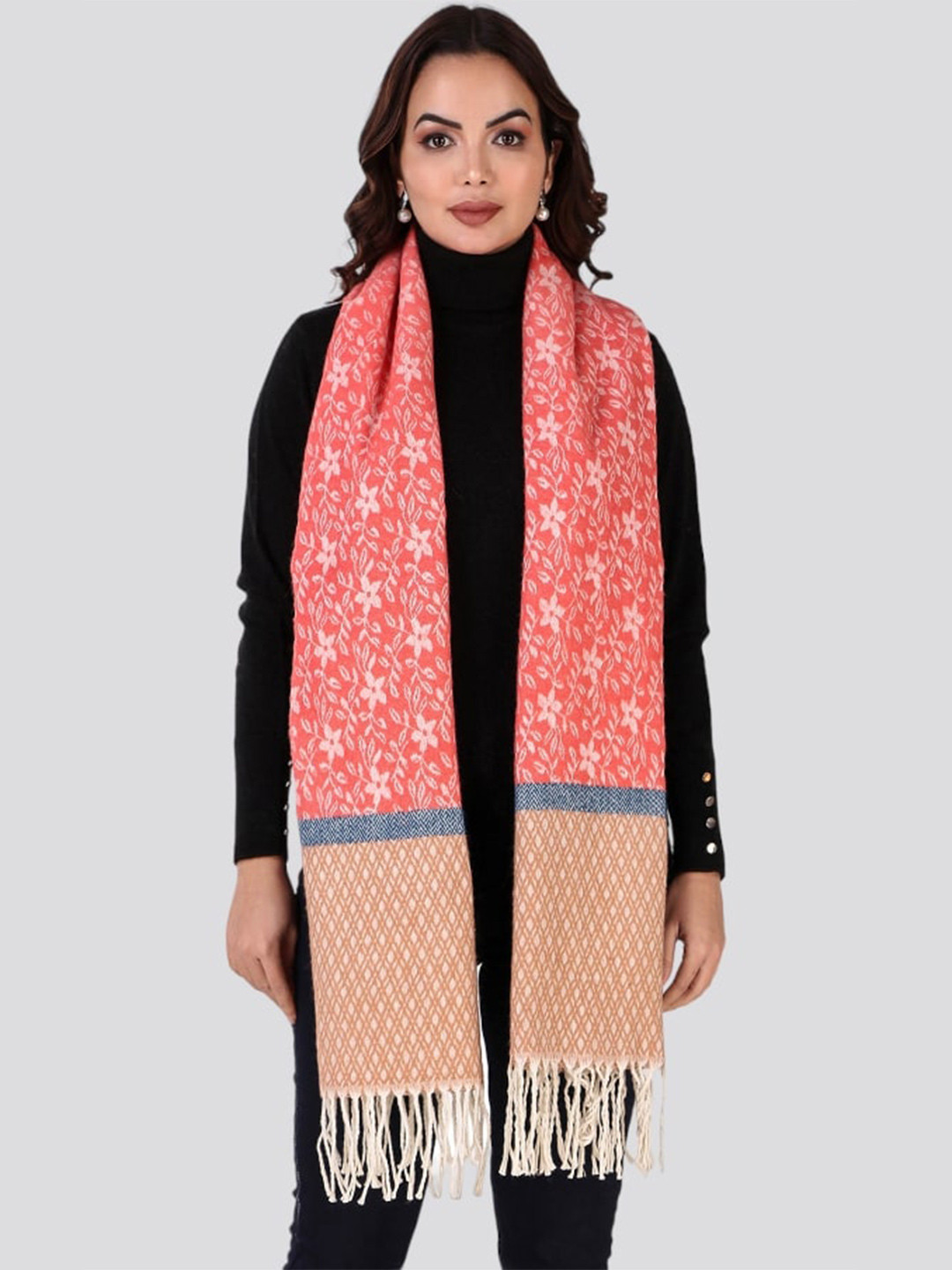 

YARNSMITH Women Rose & White Printed Stole