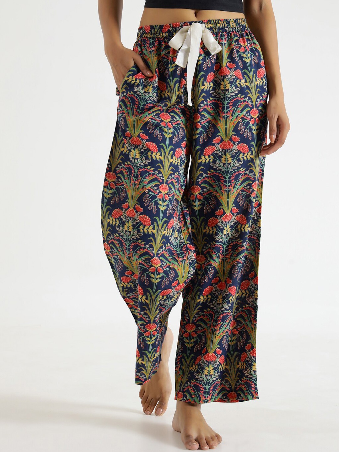 

SANSKRUTIHOMES Women Printed Pure Cotton Lounge Pants, Blue