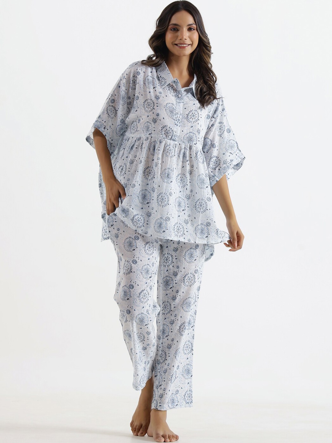 

SANSKRUTIHOMES Printed Pure Cotton Night Suit, White