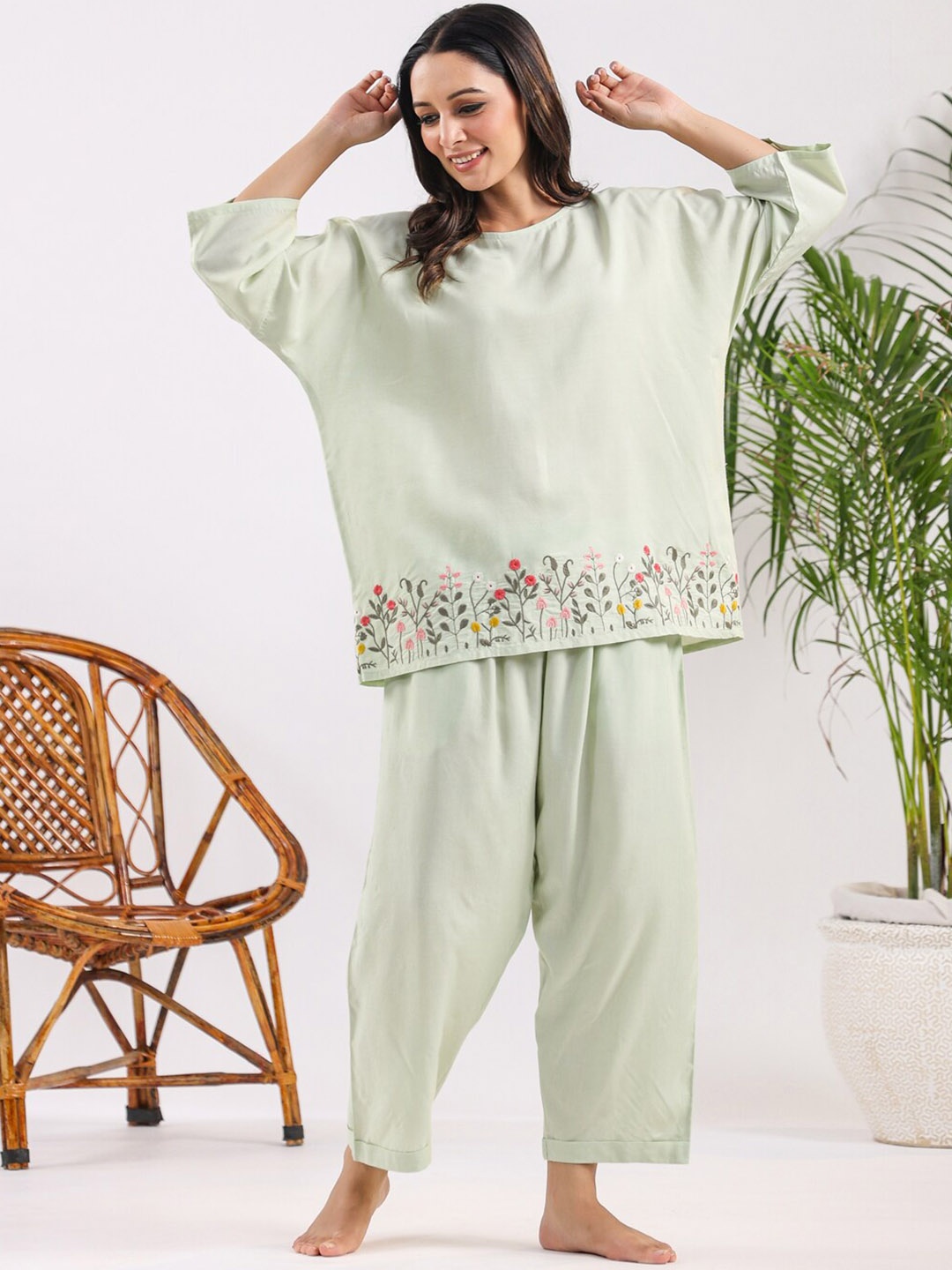 

SANSKRUTIHOMES Pure Cotton Night Suit, Green
