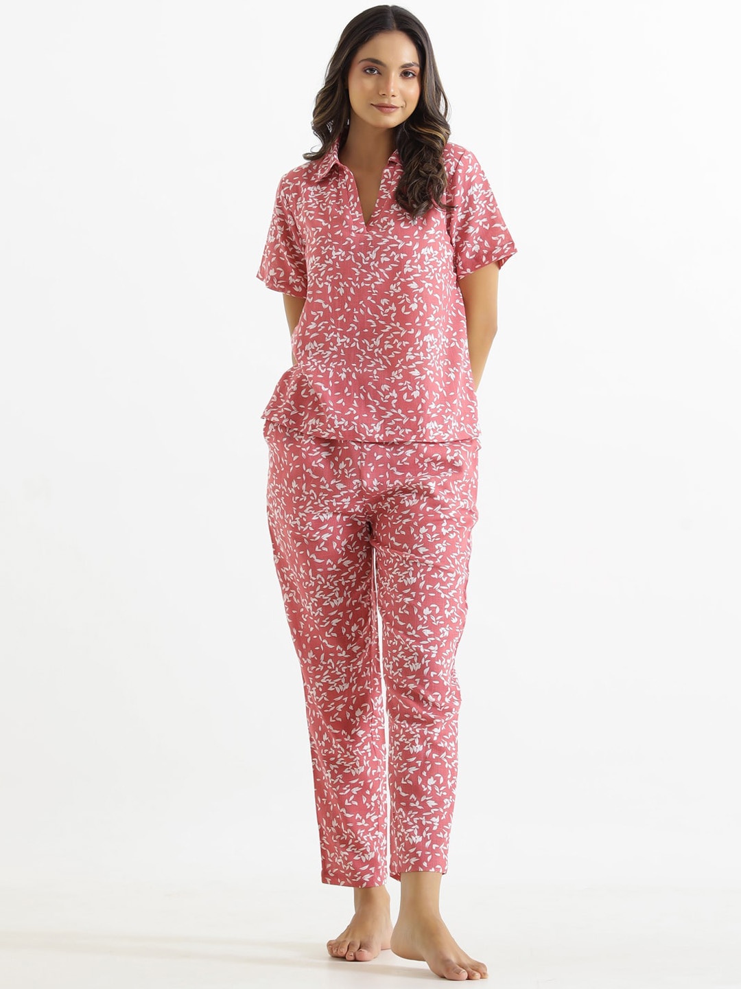 

SANSKRUTIHOMES Printed Pure Cotton Night Suit, Pink