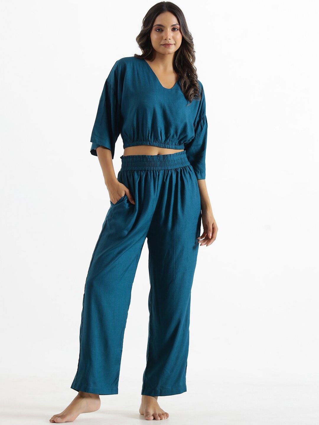 

SANSKRUTIHOMES V-Neck Night Suit, Teal