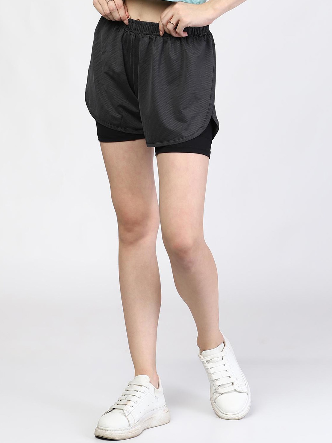 

The Dance Bible Women Mid Rise Slim Fit Sports Shorts, Grey