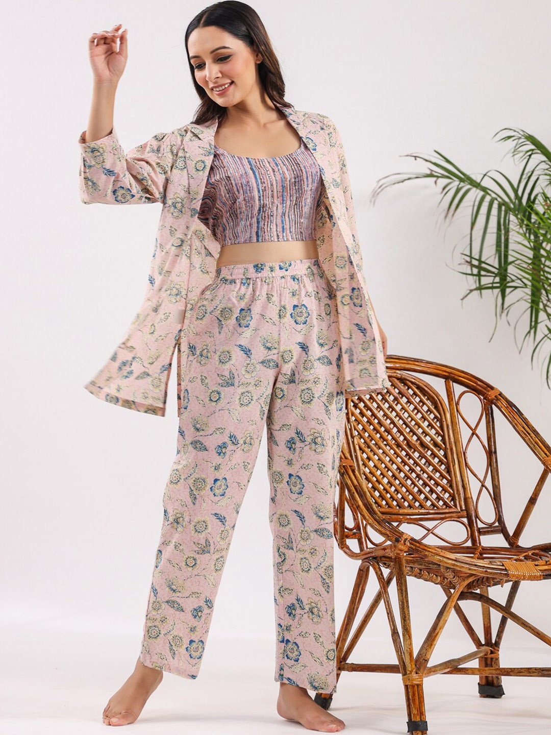 

SANSKRUTIHOMES Floral Printed Pure Cotton Co-ord Set, Pink