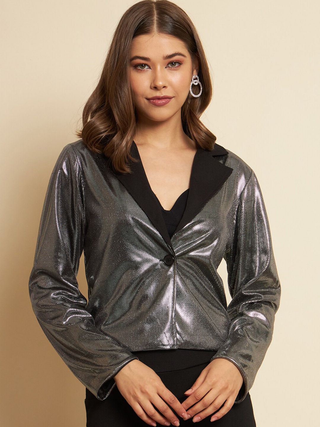 

BAESD Self-Embellished Party Wear Blazer, Silver