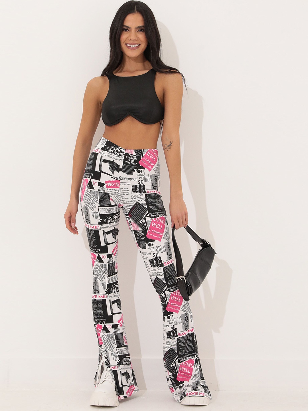 

BAESD Women Typography Printed Relaxed Straight Leg Trousers, Multi