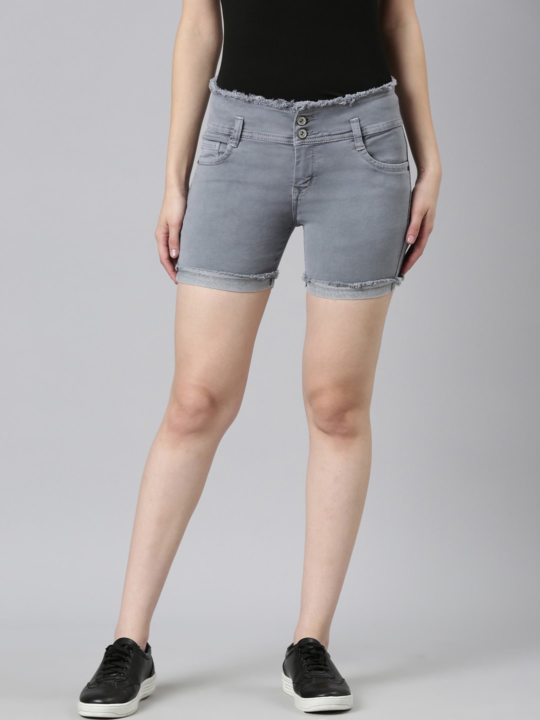 

SHOWOFF Women Mid Rise Slim Fit Denim Shorts, Grey