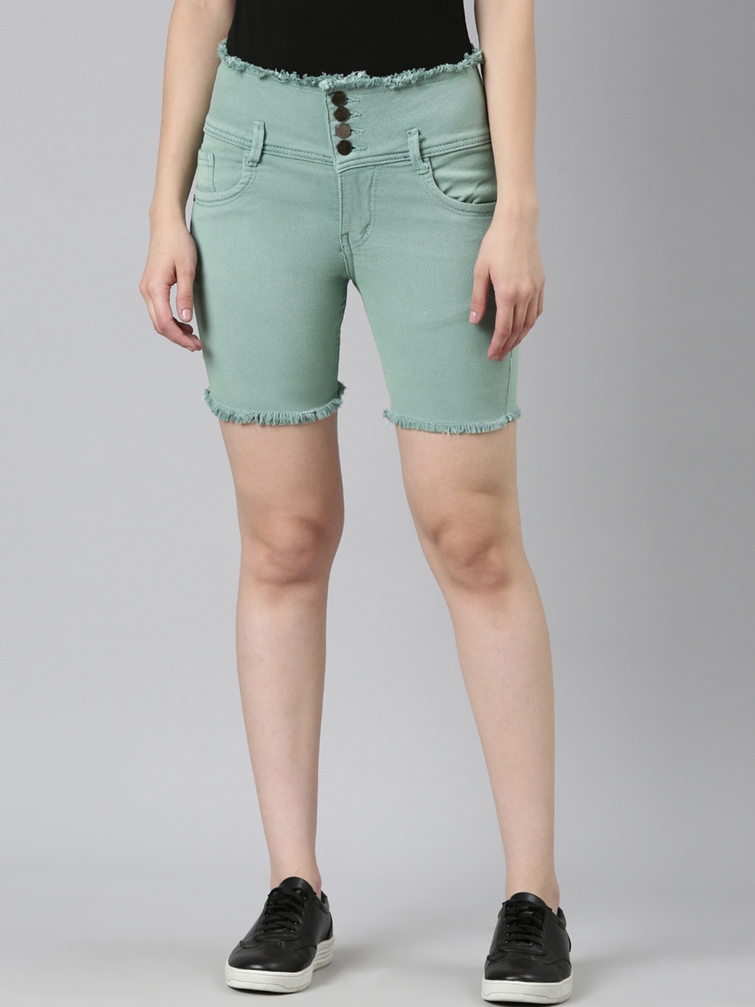 

SHOWOFF Women Slim Fit Denim Shorts, Sea green