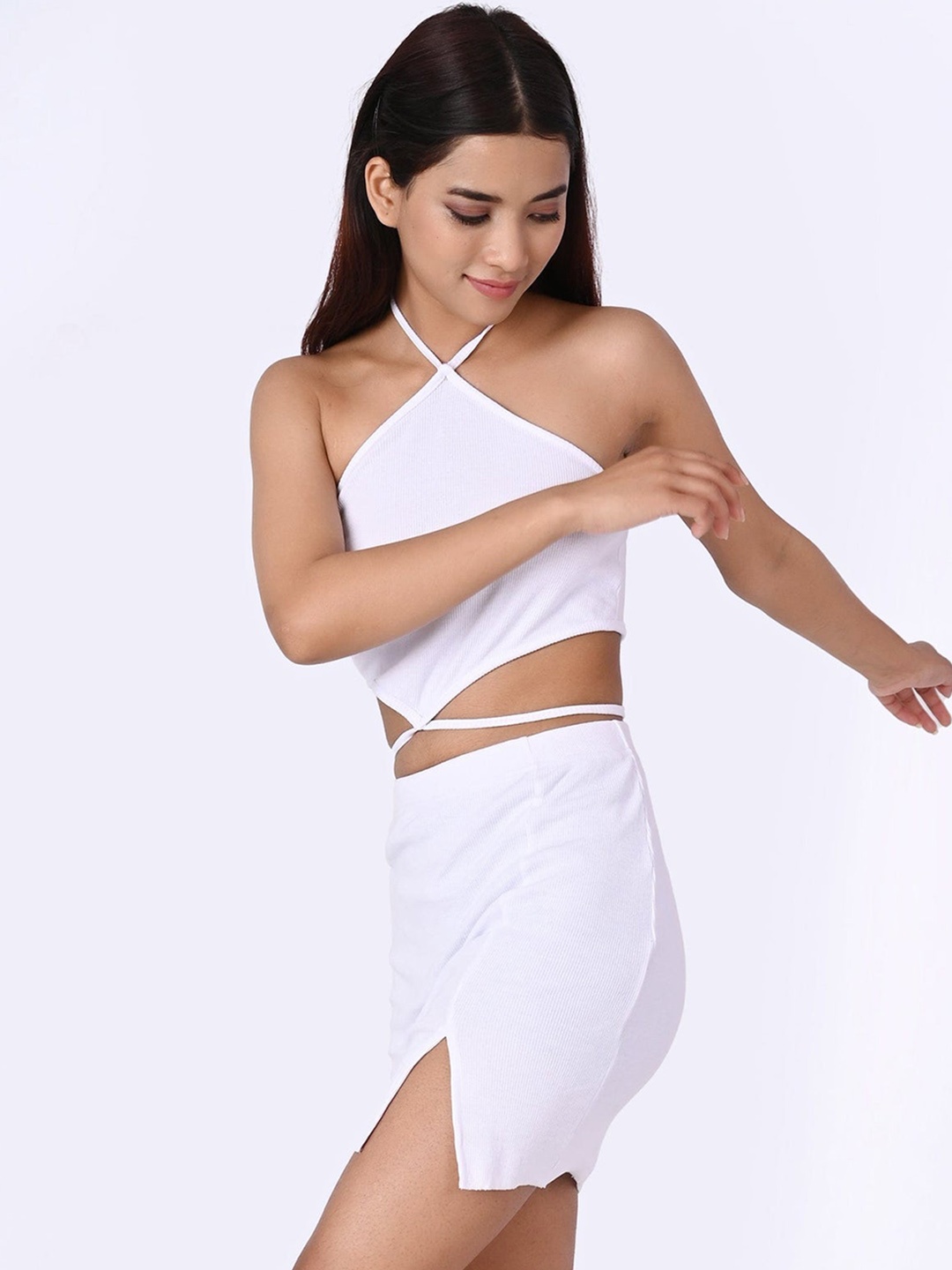 

Outcast Ribbed Halter Neck Top & Skirt, White