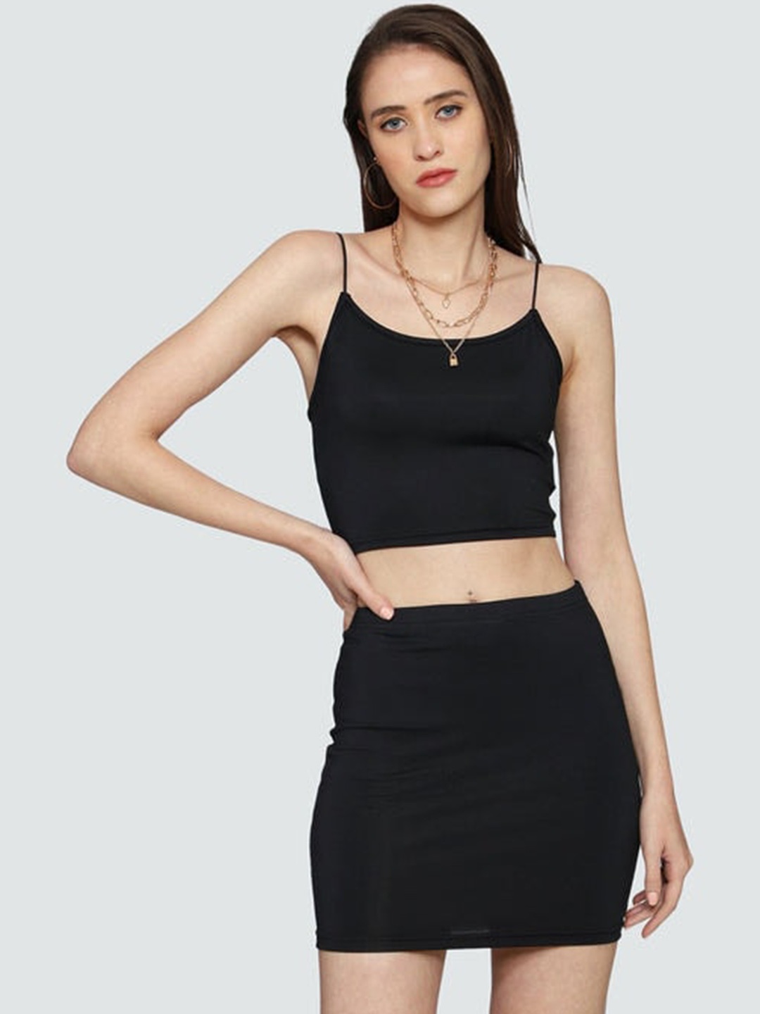 

Outcast Shoulder Straps Top & Skirt Co-Ord, Black