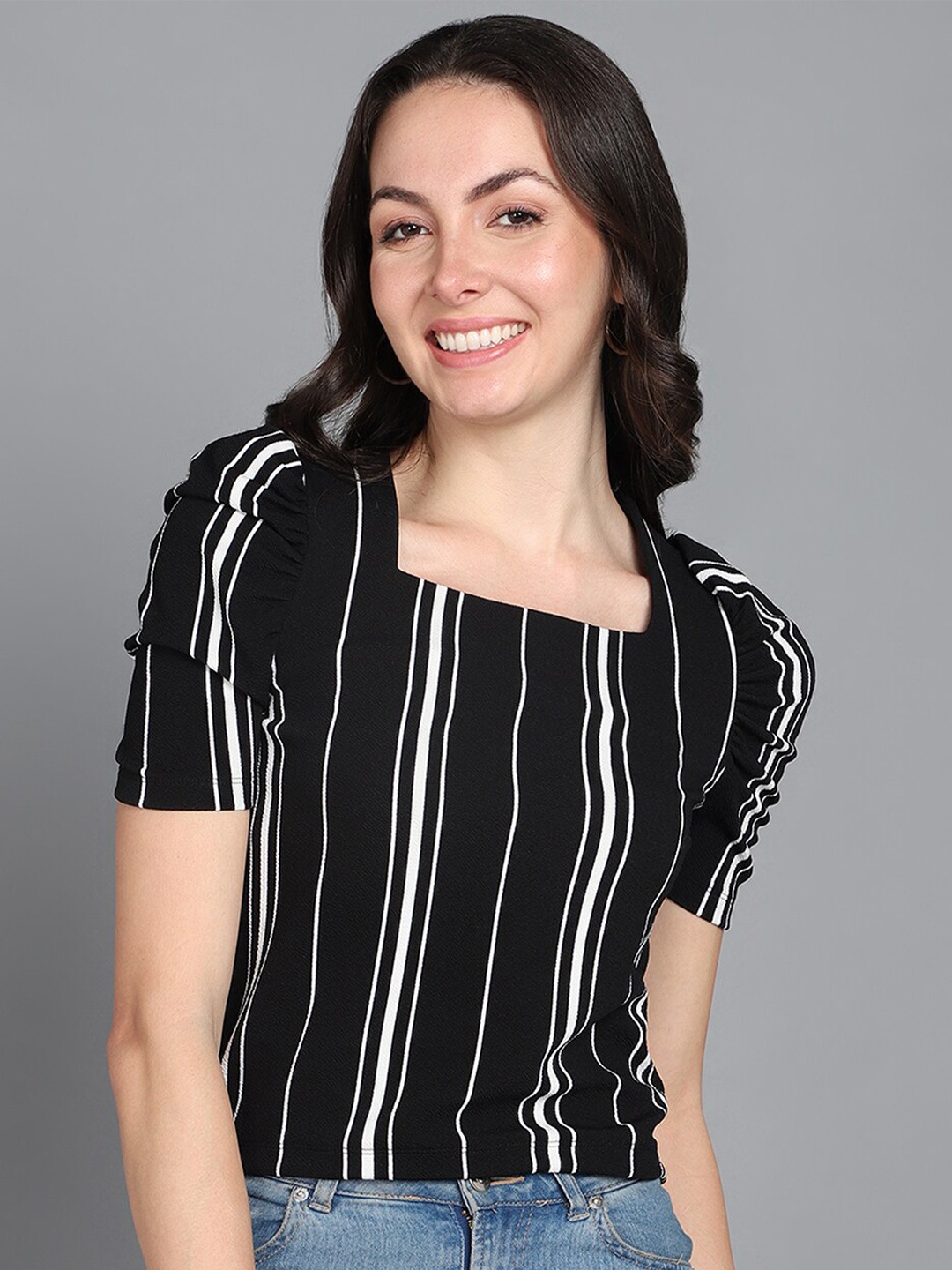 

Mast & Harbour Striped Regular Crop Top, Black