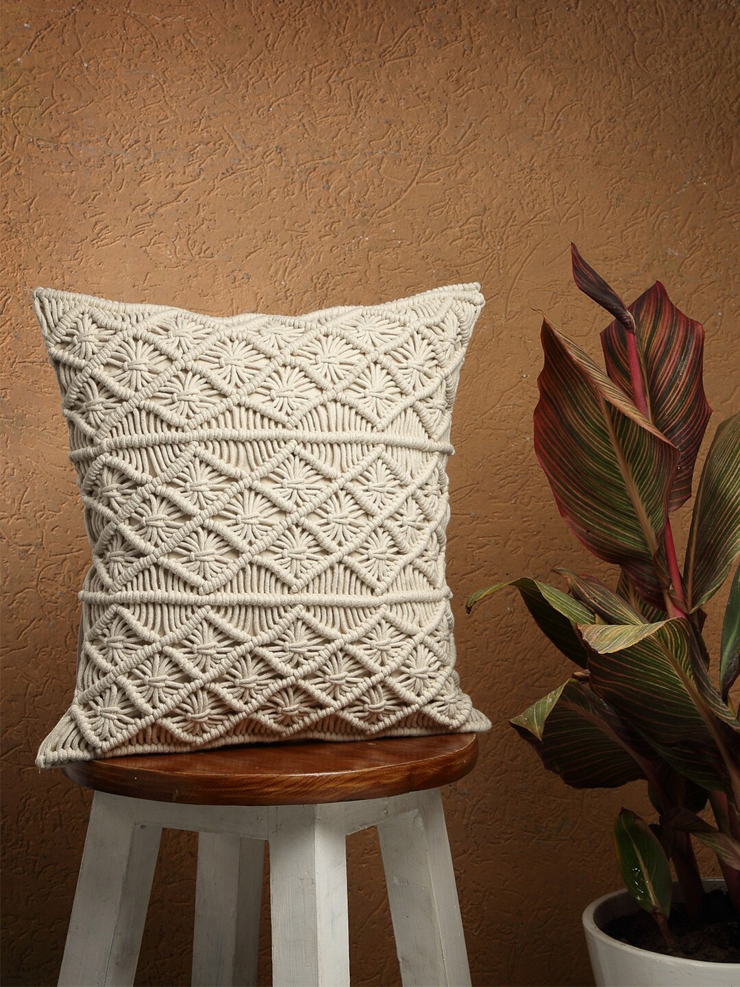 

ANWYN Beige Textured Square Pure Cotton Cushion Cover