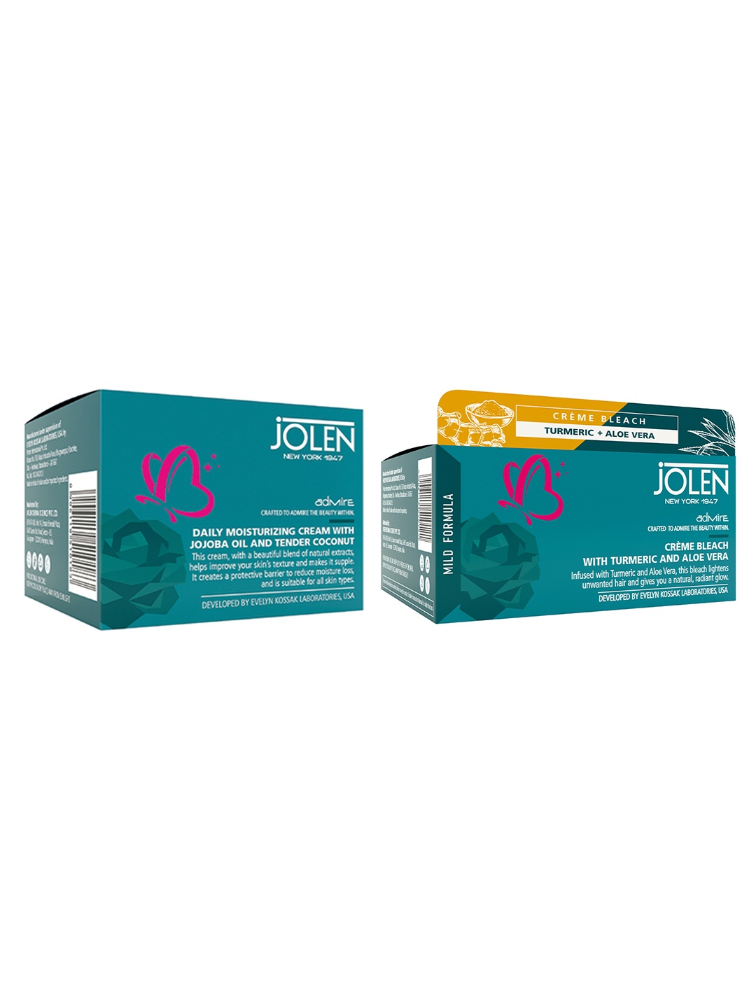 

Jolen New York Daily Moisturizing Cream & Cream Bleach with Turmeric and Aloe Vera, Teal