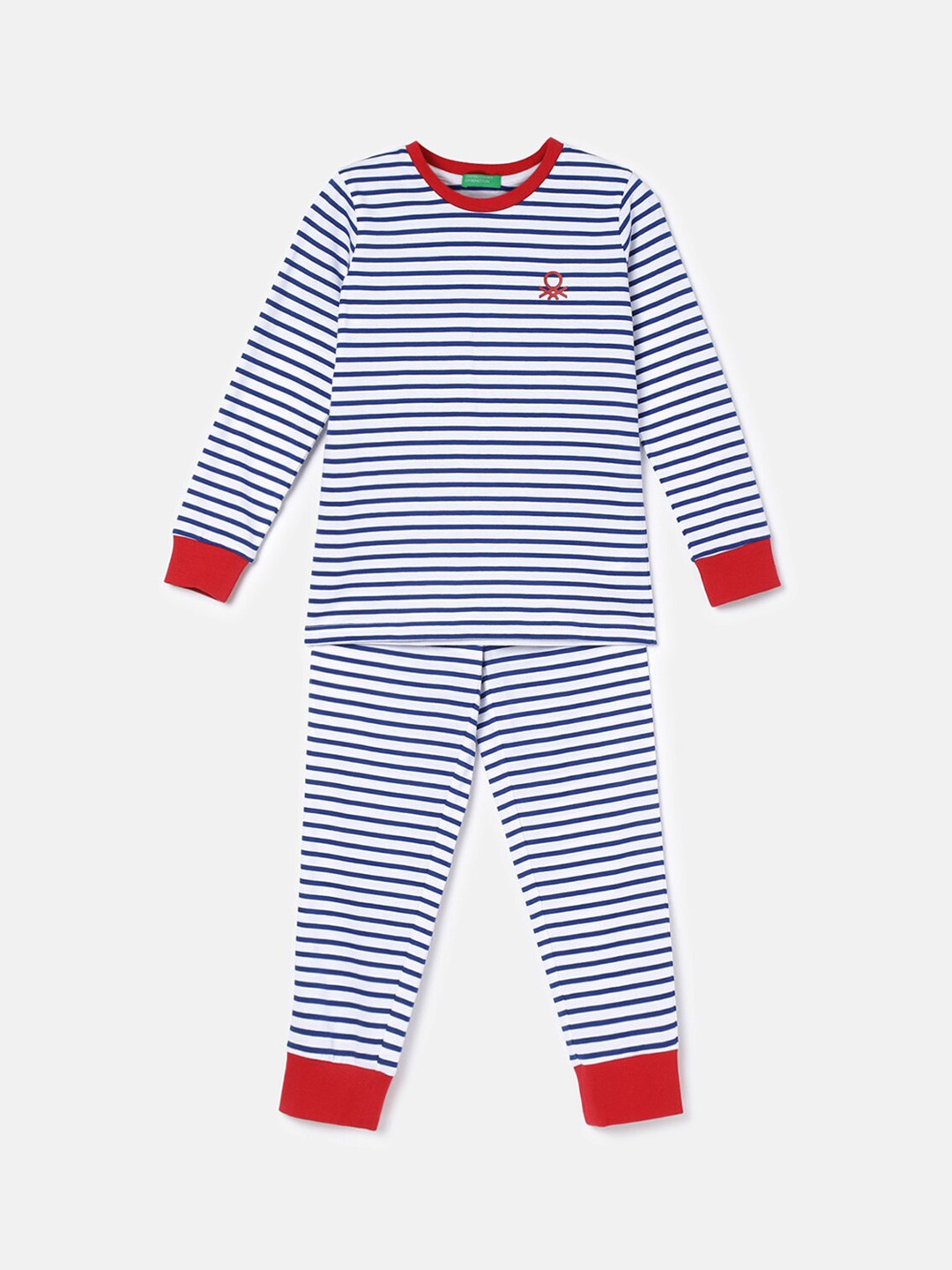 

United Colors of Benetton Boys Striped Pure Cotton Night Suit, White