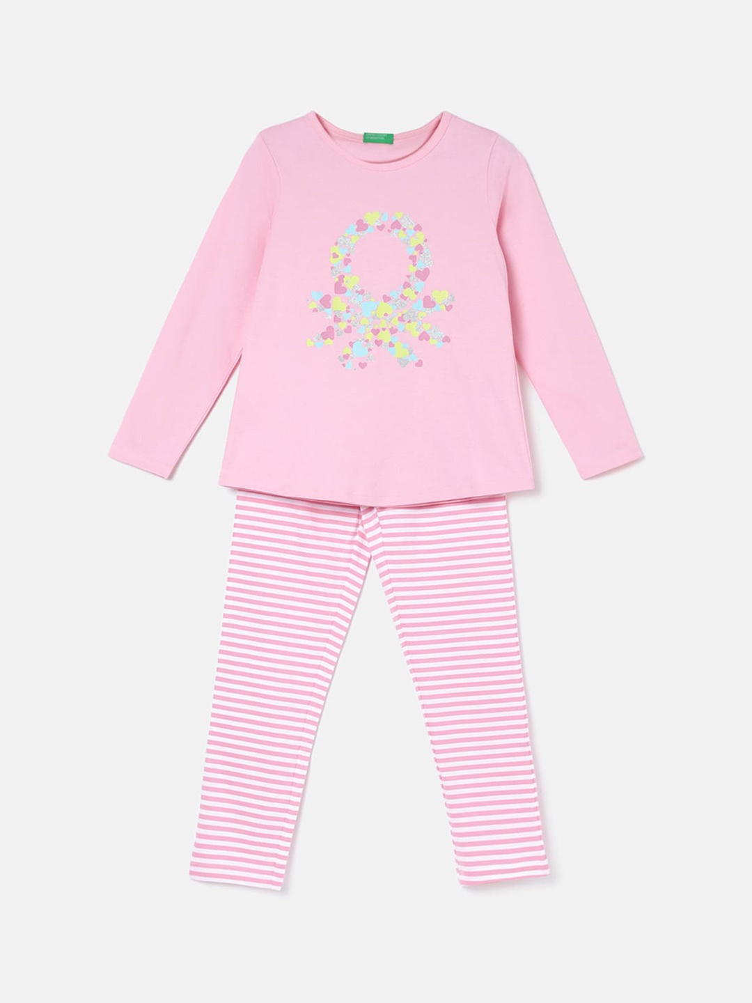 

United Colors of Benetton Girls Printed Pure Cotton Clothing Set, Pink