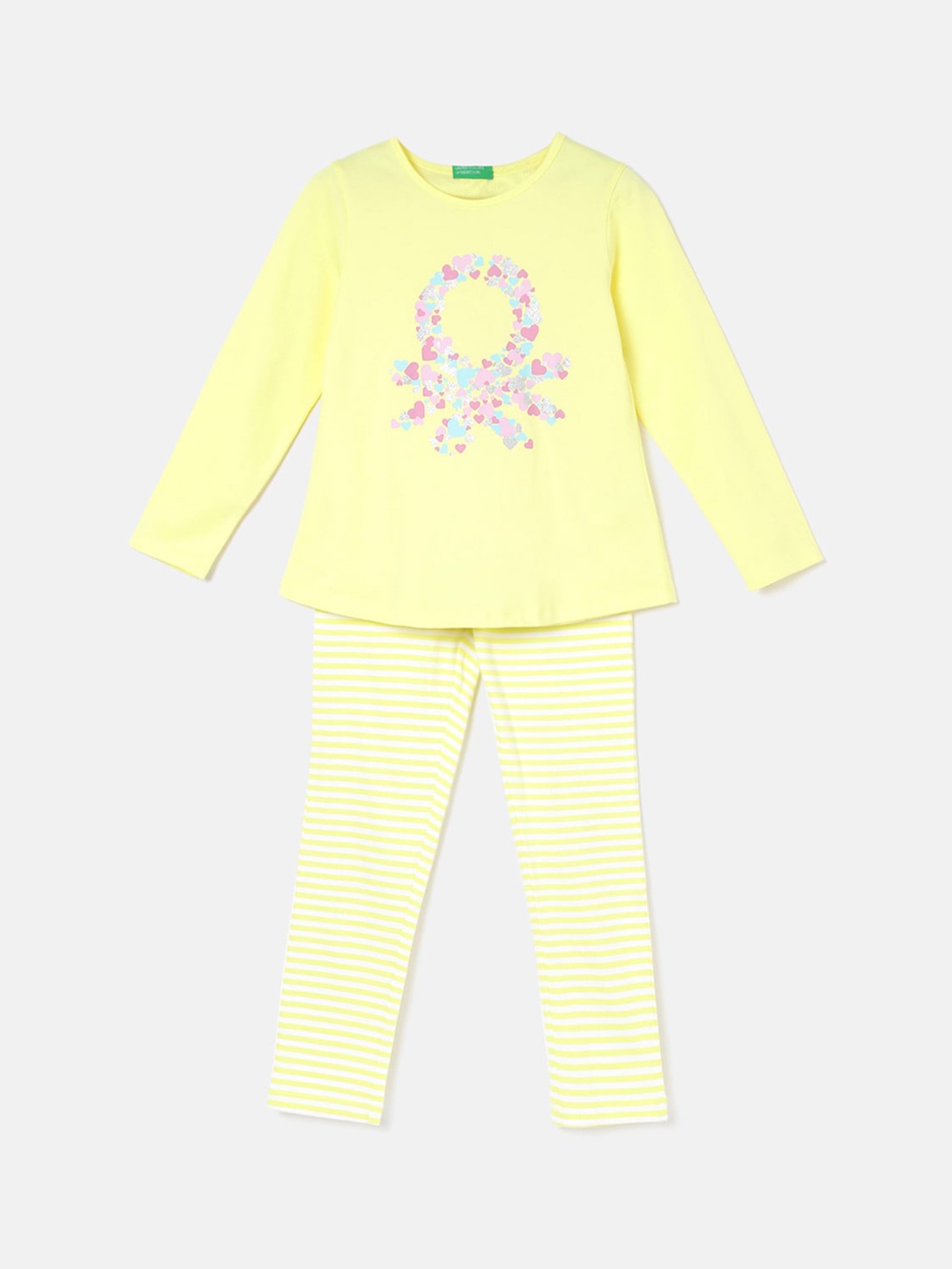 

United Colors of Benetton Girls Printed Pure Cotton Clothing Set, Yellow