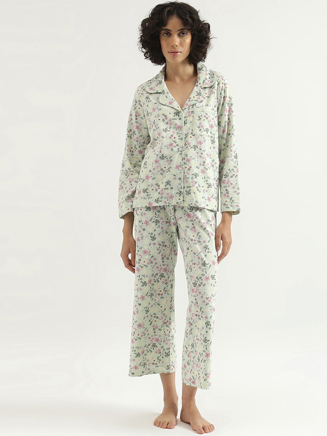 

United Colors of Benetton Floral Printed Pure Cotton Night suit, Green