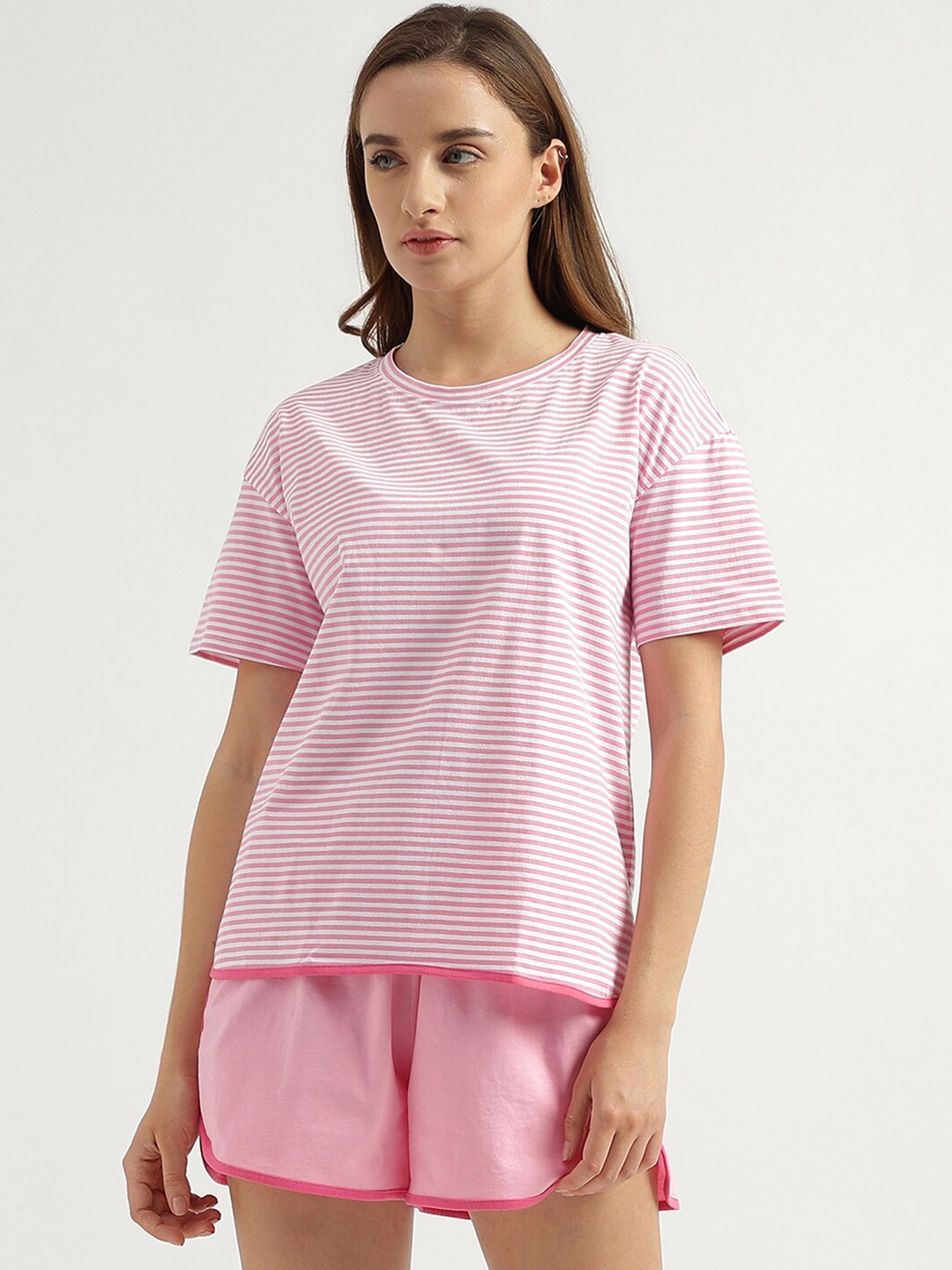 

United Colors of Benetton Striped Pure Cotton Night Suit, Pink