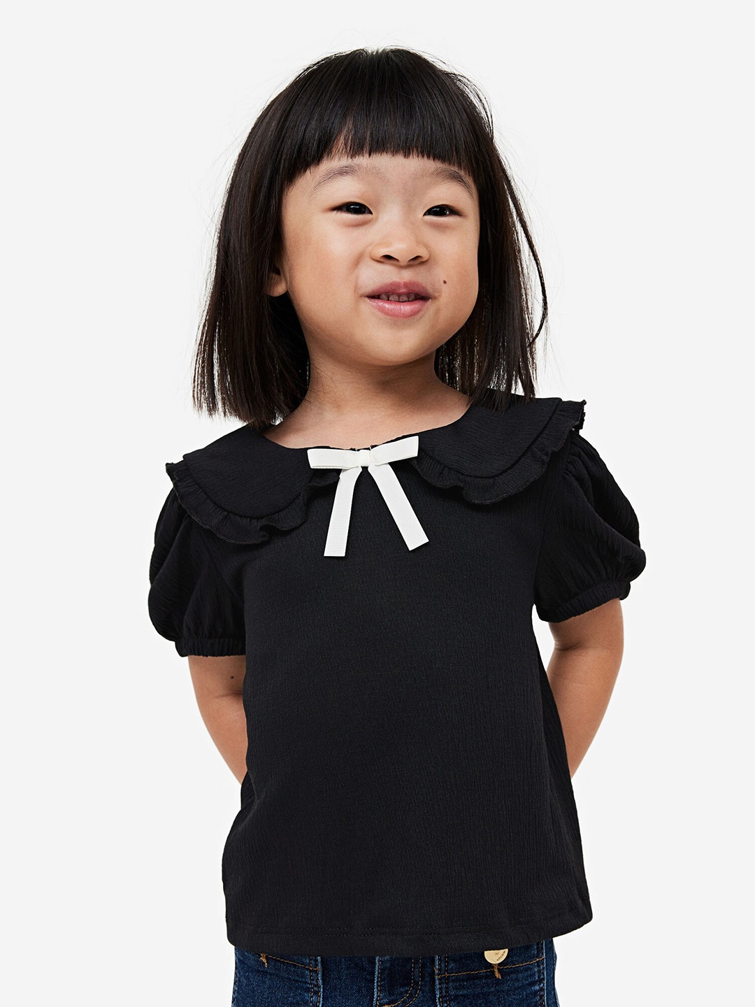 

H&M Girls Collared Jersey Top, Black