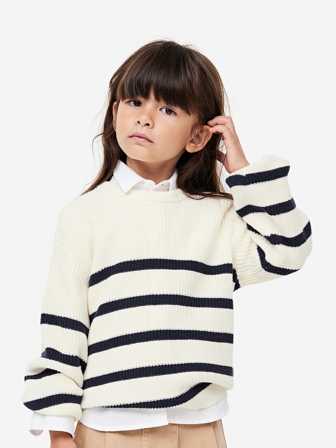 

H&M Girls Textured-Knit Jumper, White