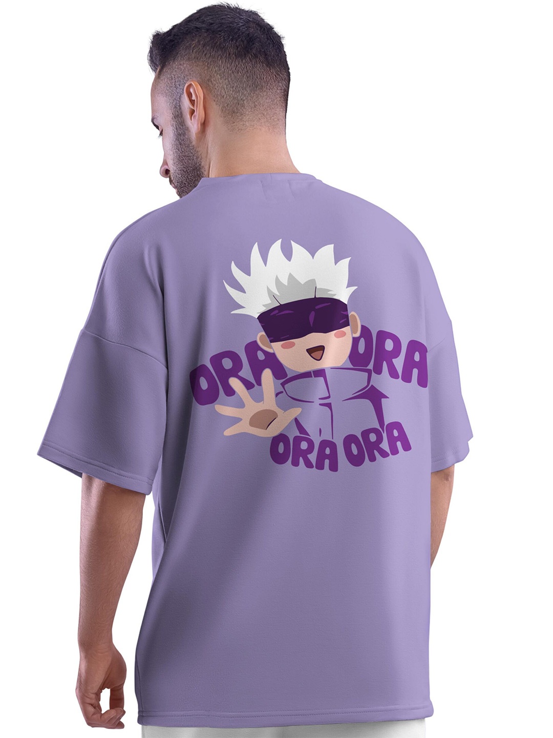 

Crazymonk Unisex Anime Printed Oversized T-shirt, Lavender