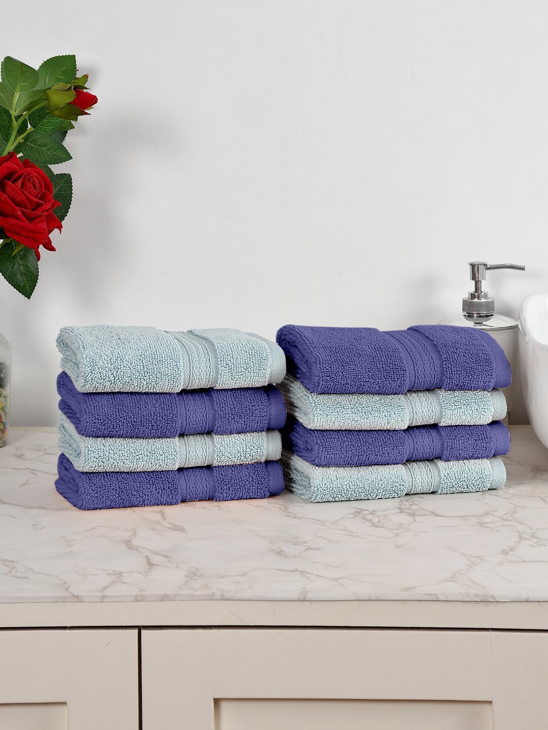 

AVI Living Blue & Navy-Blue 8 Pieces 550 GSM Pure Cotton Face Towels