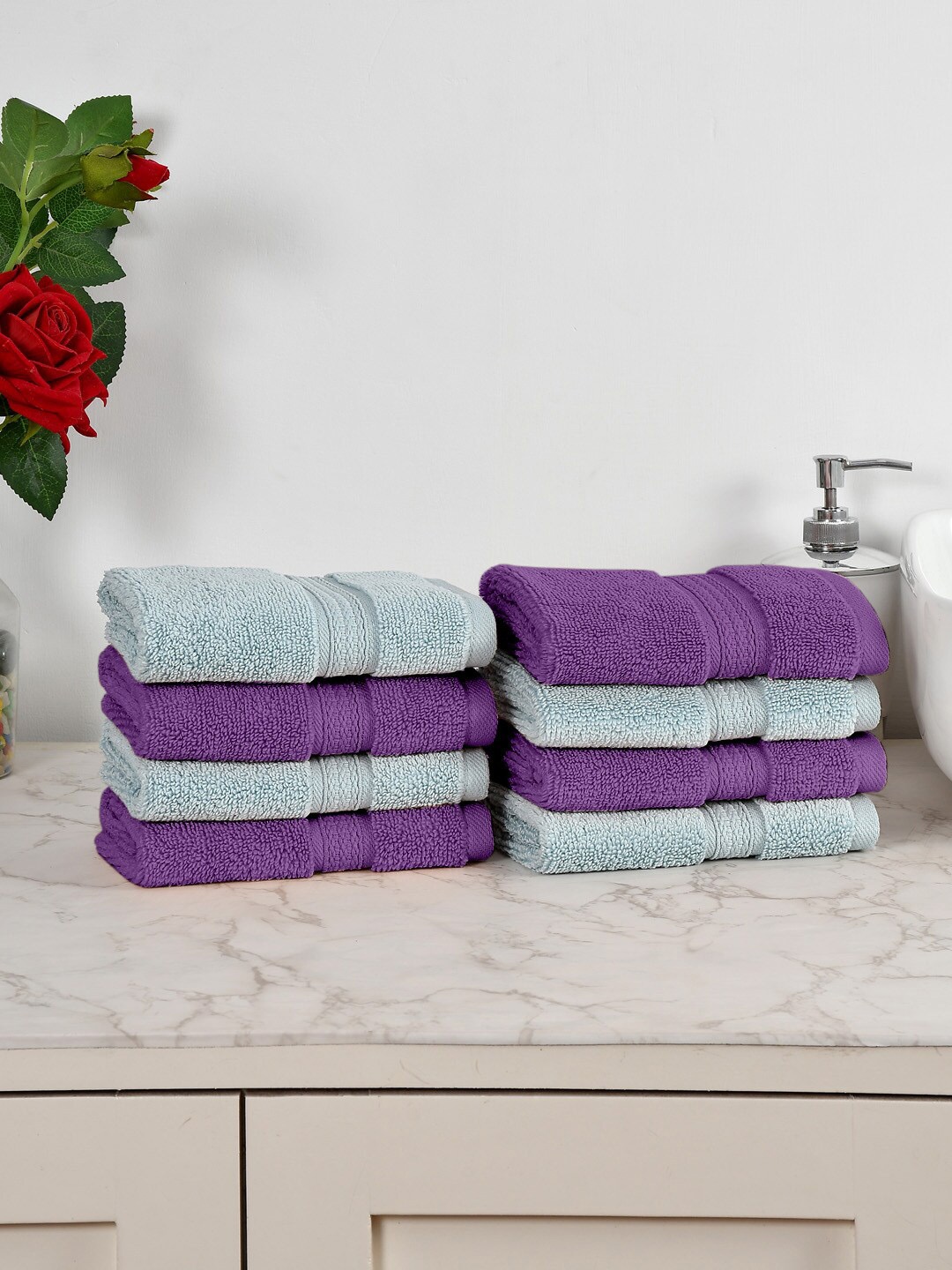 

AVI Living Blue & Purple 8 Pieces 550 GSM Pure Cotton Face Towels