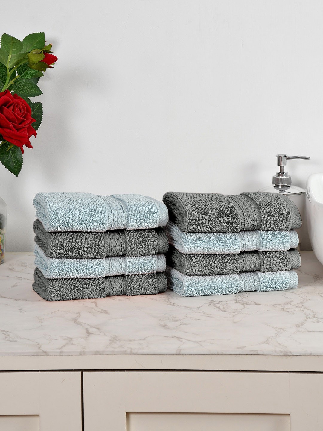 

AVI Living Blue & Grey 8 Pieces 550 GSM Pure Cotton Face Towels