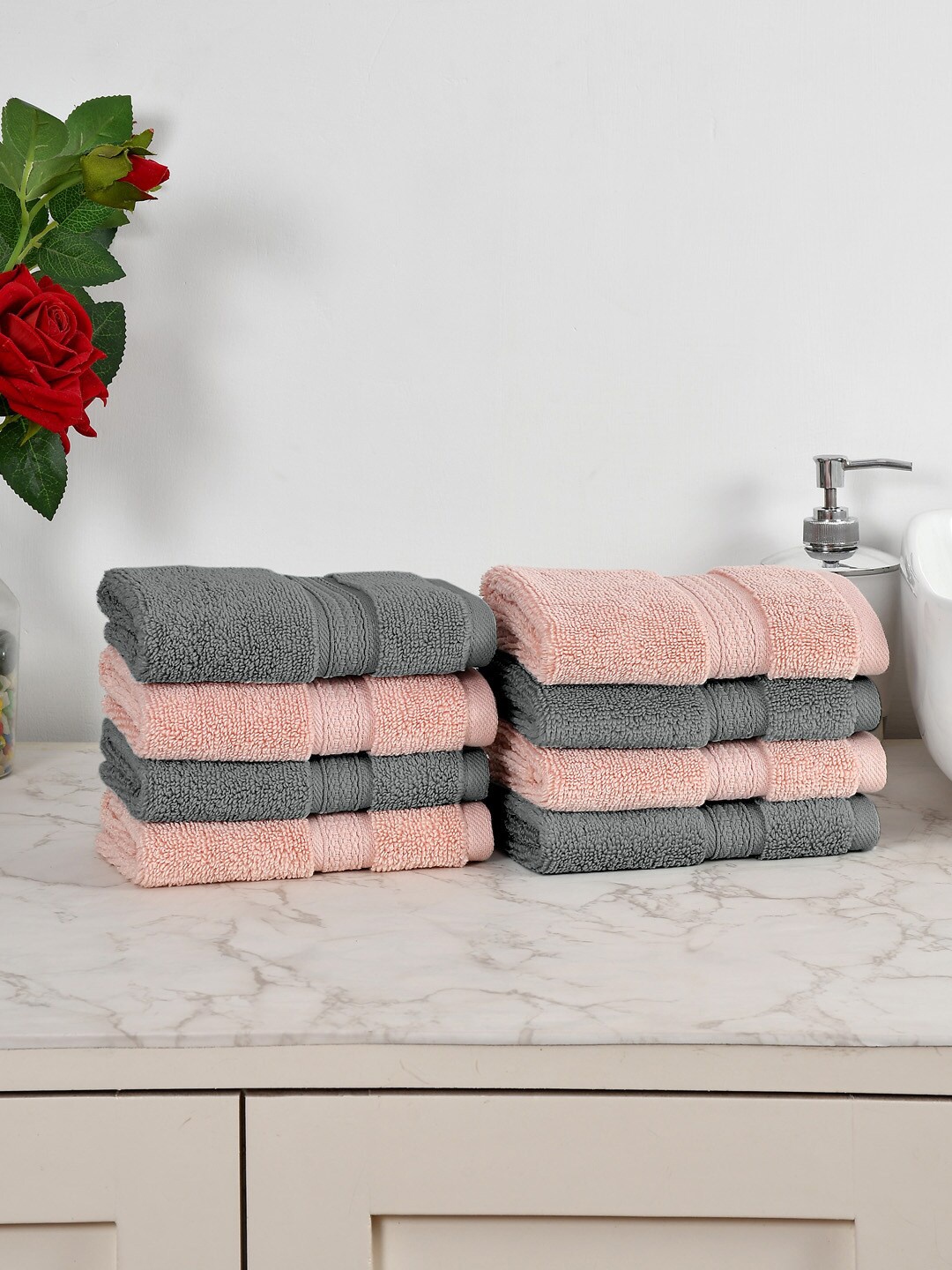 

AVI Living Grey & Pink 8 Pieces 550 GSM Pure Cotton Face Towels