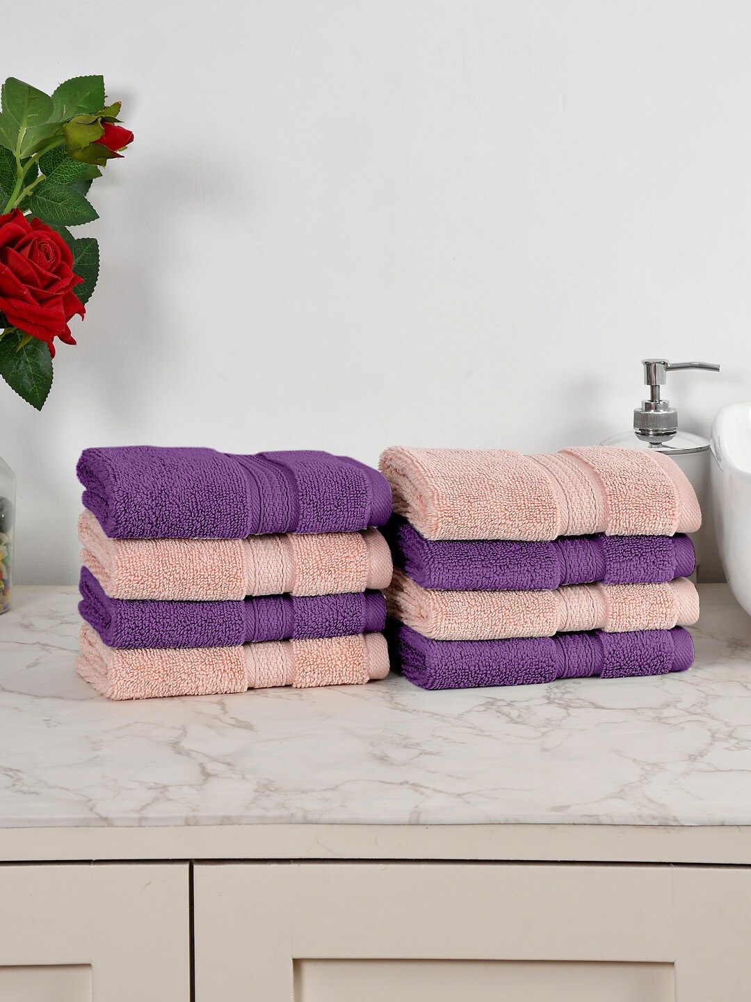 

AVI Living Pink & Purple 8 Pieces 550 GSM Pure Cotton Face Towels