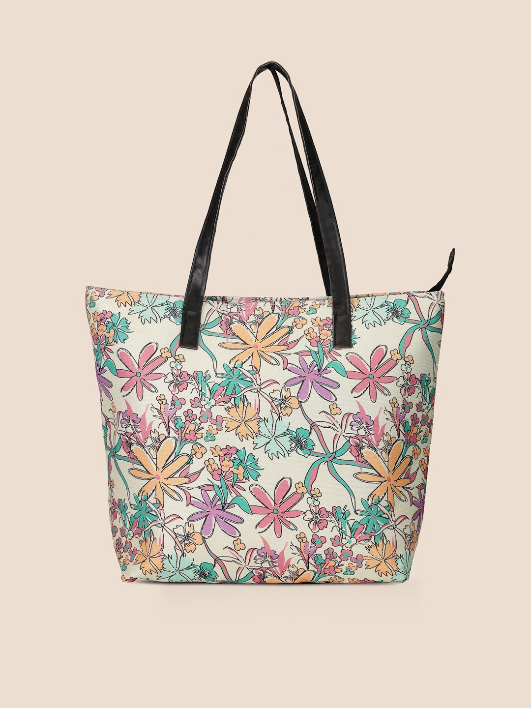 

DressBerry Cream-Color & Pink Floral Printed Shopper Tote Bag