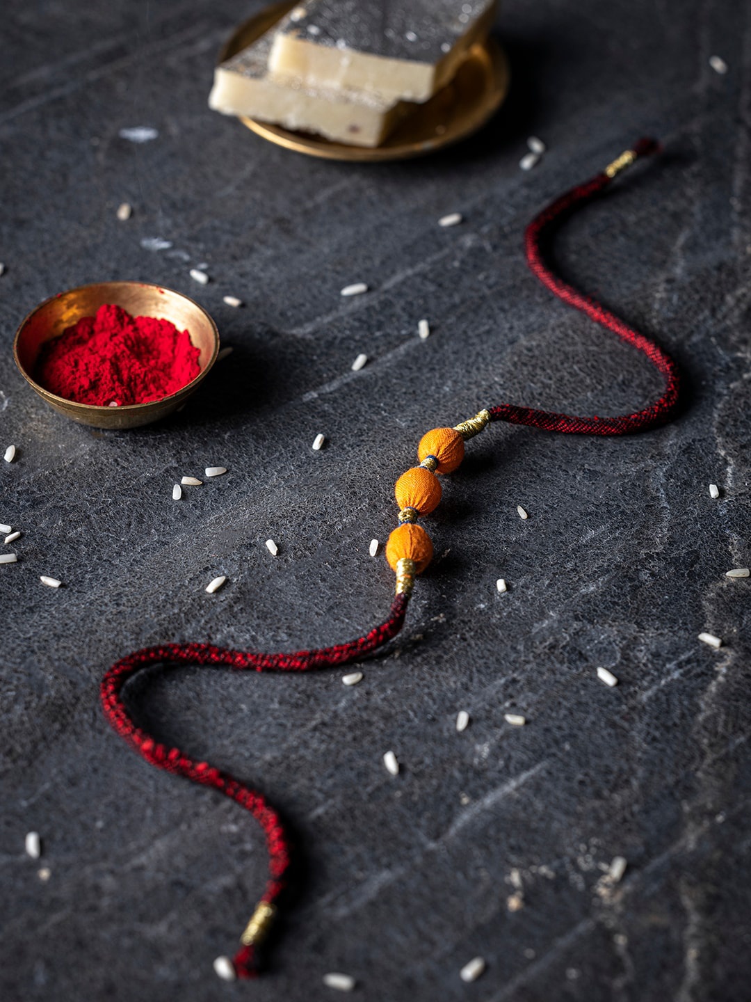 

Contrast Living Unisex Set Of 3 Beaded Thread Rakhis, Orange