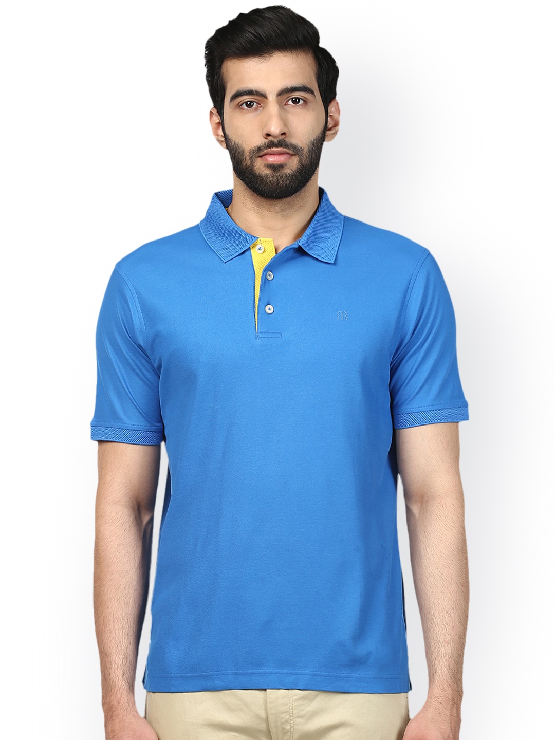 

Raymond Men Blue Solid Polo Collar T-shirt