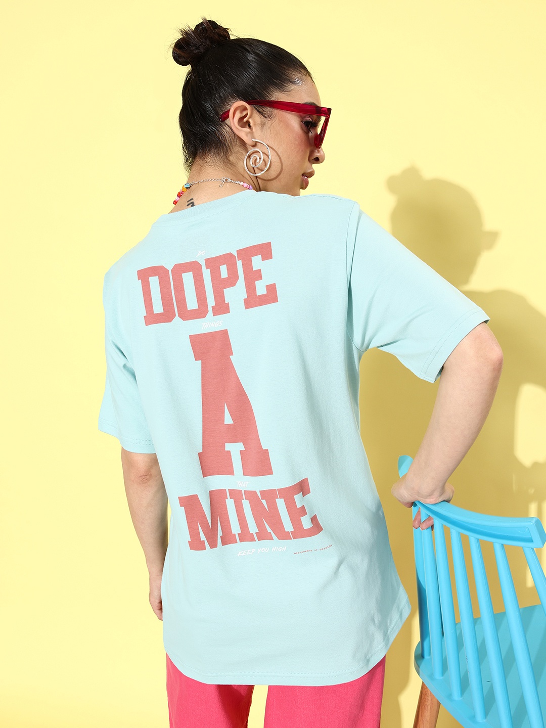 

Difference of Opinion Printed Drop-Shoulder Sleeves Oversized Pure Cotton T-shirt, Sea green