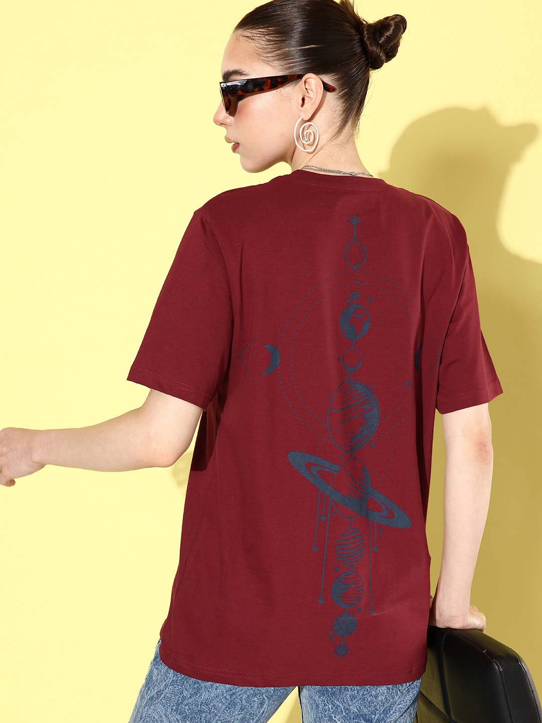 

Difference of Opinion Printed Oversized Drop-Shoulder Sleeves Pure Cotton T-shirt, Maroon