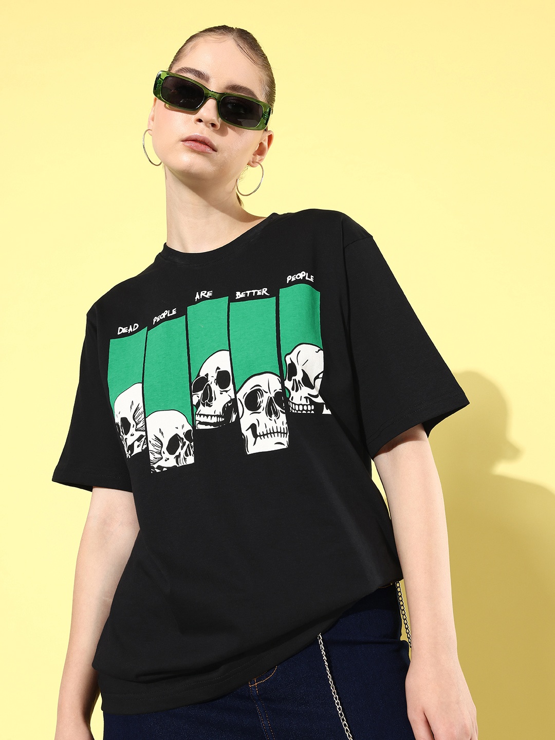 

Difference of Opinion Printed Oversized Drop-Shoulder Sleeves Pure Cotton T-shirt, Black